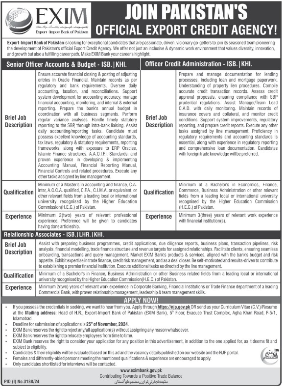 New Management Job Openings at Exim Import Bank of Pakistan 2024